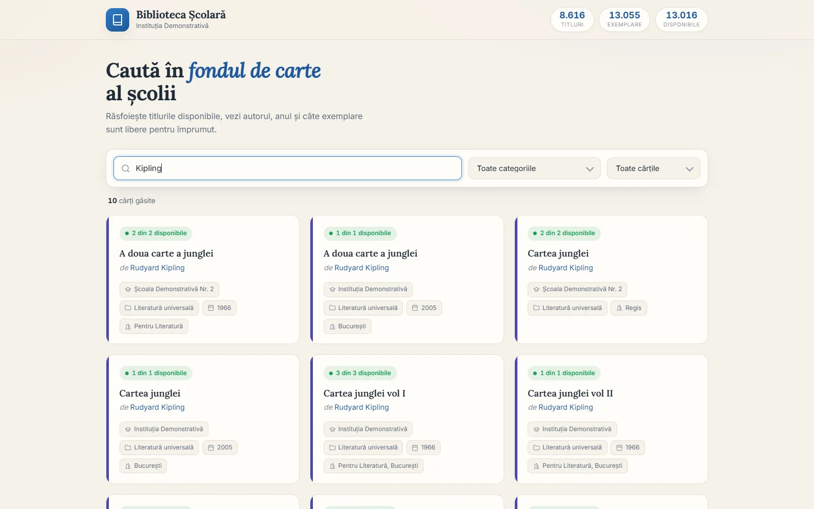 Bibliotecă — Catalog public — căutare după autor