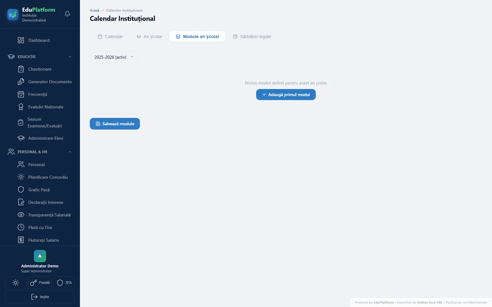 Calendar Instituțional — Module an școlar
